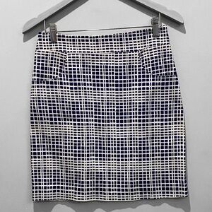 Aqua Navy and White Grid Pencil Skirt Size small